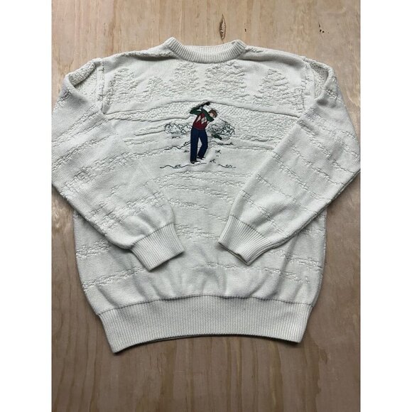 Vtg Sweater Large Beige Golf Embroidered Crew Neck Grandpa Dad Retro Size L - Picture 1 of 7